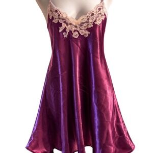 Oscar De La Renta Pink Label Purple Satin Bias Cut Slip Dress XL Y2K